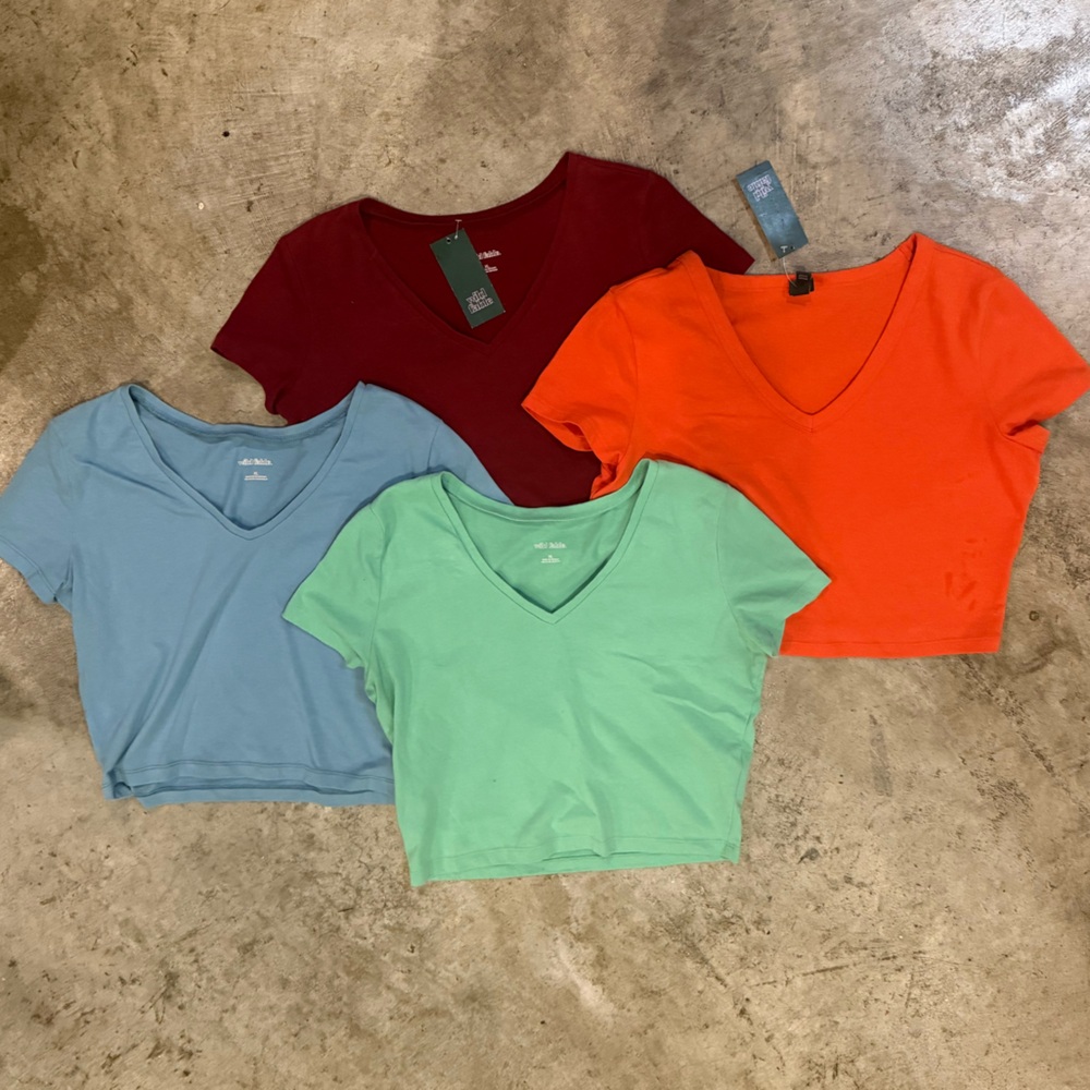 wild fable V-Neck Crop Top Bundle — Red, Orange, Light Blue, Mint